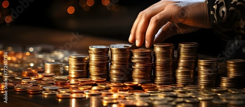 Coins stacBusiness and Finance Background with Coins Stack concept.  photo