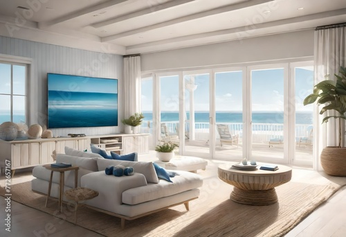 Relaxing with a breathtaking ocean backdrop in the living room  A serene ocean view from the comfort of a cozy living room  Tranquility at home with a beautiful ocean view from the living room.