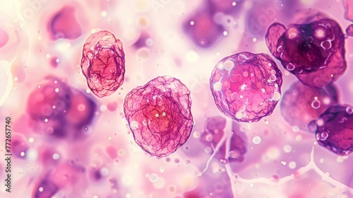 A microscopic view of a smear with red and white cells clearly differentiated and identifiable.