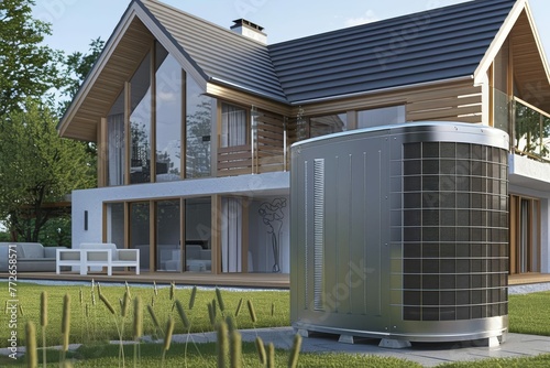 Residential Air Source Heat Pump Installation, Modern Eco-Friendly Heating System Concept