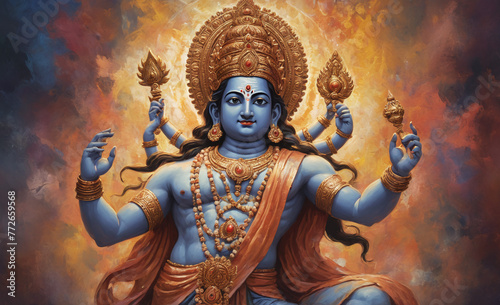 Hindu god modern art paiting , detailed
