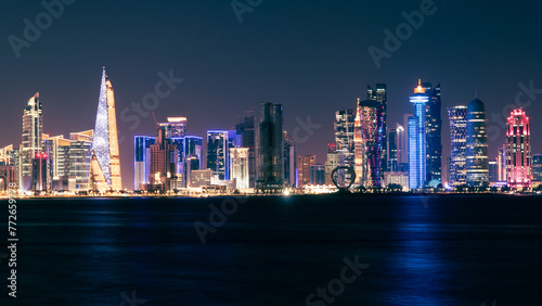 Doha Skyline at night. Qatar. Doha Cityscape