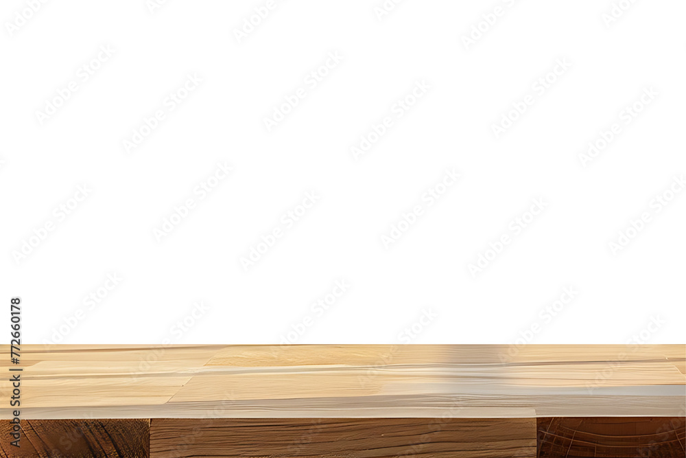 Empty wooden table on transparent background. Surface display for mockup.