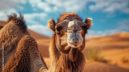 Camel in the desert portrait. AI Generated  © EarthWalker