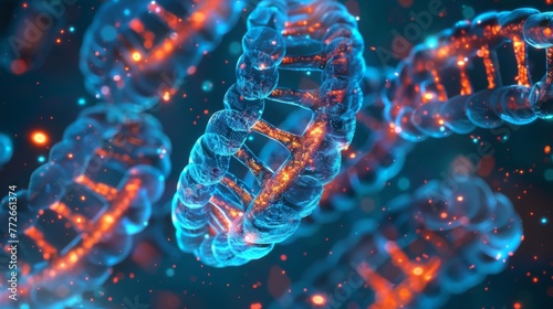 A closeup image of mitochondrial DNA a circular and highly compacted molecule essential for cellular energy production. photo