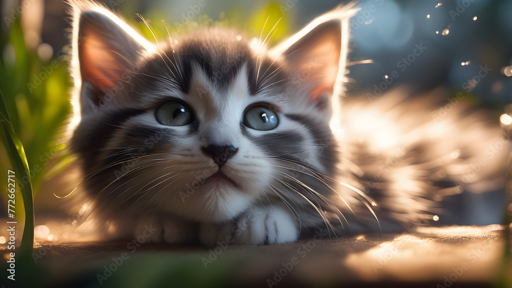 Adorable kitten close-up, AI generated