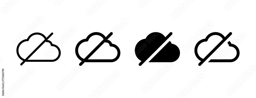 Cloud off icon - no cloud computing sign disable icons - clouds offline symbol in outline, line, fill, filled for apps and website - obrazy, fototapety, plakaty 