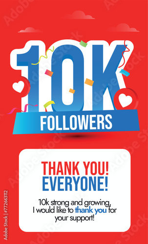 10k Followers, Subscribers social media story colourful post. Ten thousand, 10k subscribers, followers on social media story post. thank you for 10000 subscribers story banner with heart and confetti