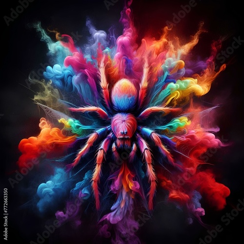 image of a spider in colored smoke