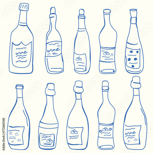 Blue Wine Bottle Outline Style.eps