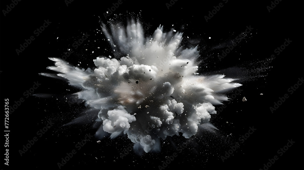 Black Background Explosion with White Powder - obrazy, fototapety, plakaty 