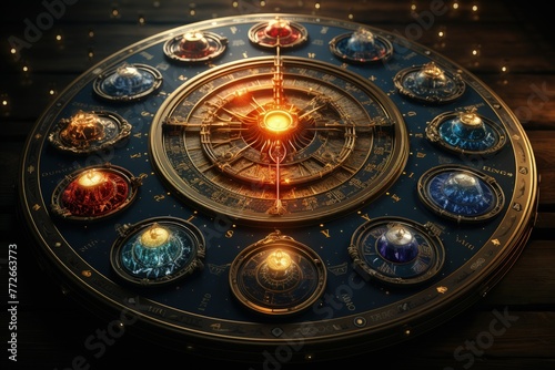 A series of zodiac signs in a celestial style