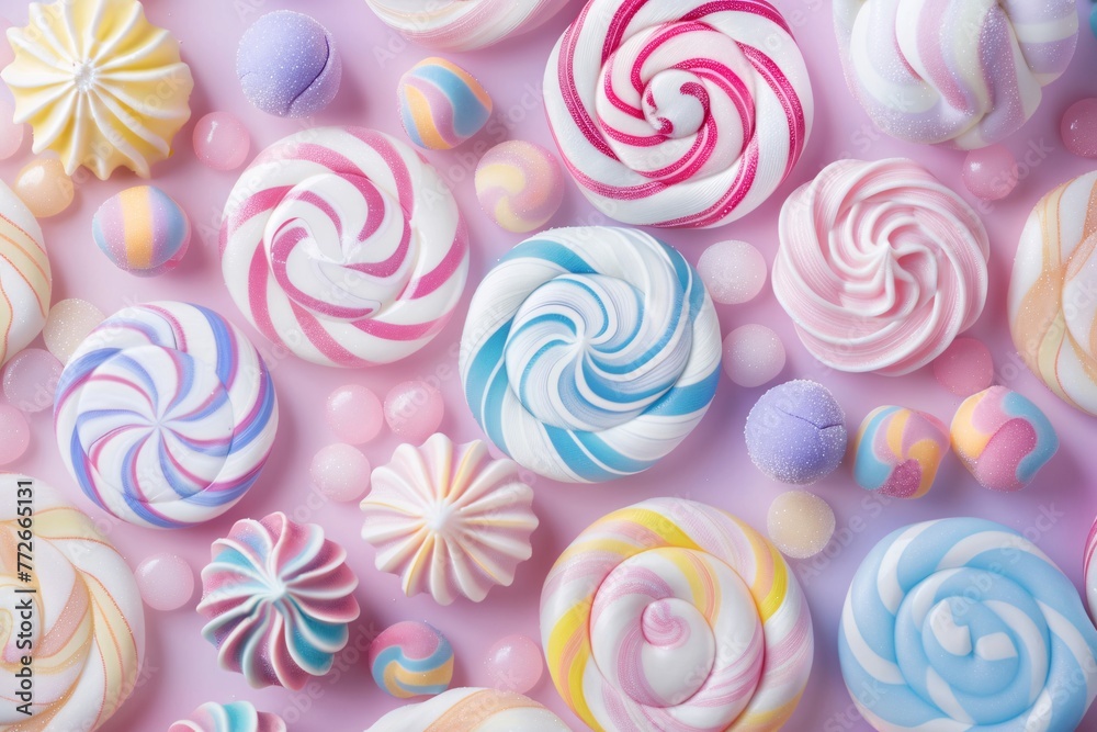 Pastel candy patterns swirl in a delightful dance, crafting a backdrop of whimsical sweetness Pastel candy patterns swirl in a delightful dance, crafting a backdrop of whimsical sweetness
