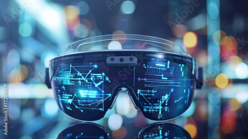 Augmented Reality Glasses  Glasses that overlay digital content onto the real world, futuristic background