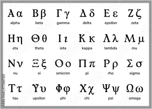 Greek alphabet letters. on the white background. Education. Science. School. Vector illustration.