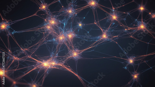 Vibrant abstract network of lights offering a futuristic feel. Abstract neural network concept with glowing nodes and connections detailed