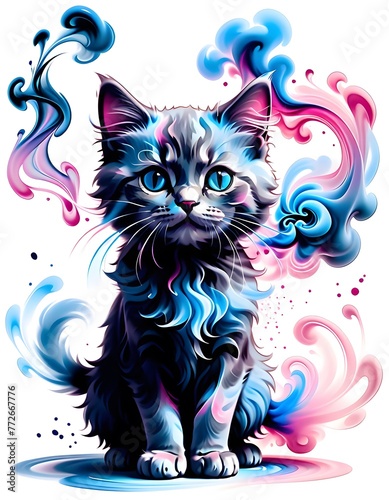 smoke painting of a fluffy cute kitten  smoke art kitten  smoke ink cat  kitten made of smoke  Generative AI