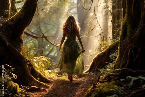 Woman Walking on Forest Path in Morning Light © Sunday Art Creative