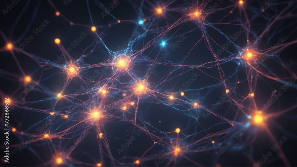 Vibrant abstract network of lights offering a futuristic feel. Abstract neural network concept with glowing nodes and connections detailed Vibrant abstract network of lights offering a futuristic feel. Abstract neural network concept with glowing nodes and connections detailed