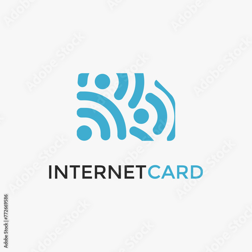 Internet wave signal and simcard logo icon vector template on white background