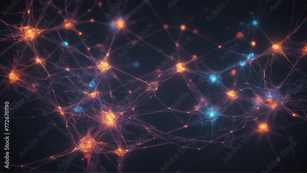 Vibrant abstract network of lights offering a futuristic feel. Abstract neural network concept with glowing nodes and connections detailed Vibrant abstract network of lights offering a futuristic feel. Abstract neural network concept with glowing nodes and connections detailed