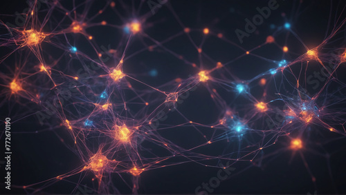 Vibrant abstract network of lights offering a futuristic feel. Abstract neural network concept with glowing nodes and connections detailed
