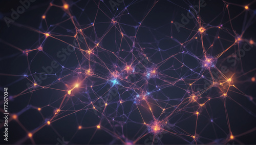 Vibrant abstract network of lights offering a futuristic feel. Abstract neural network concept with glowing nodes and connections detailed