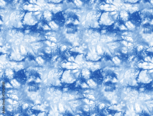 seamless blue tie dye pattern on white background 