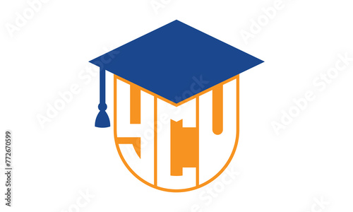 YCU initial letter academic logo design vector template. school college logo, university logo, graduation cap logo, institute logo, educational logo, library logo, teaching logo, book shop, varsity