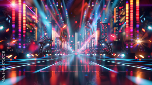 A stage filled with light and sound for a concert of the future world.