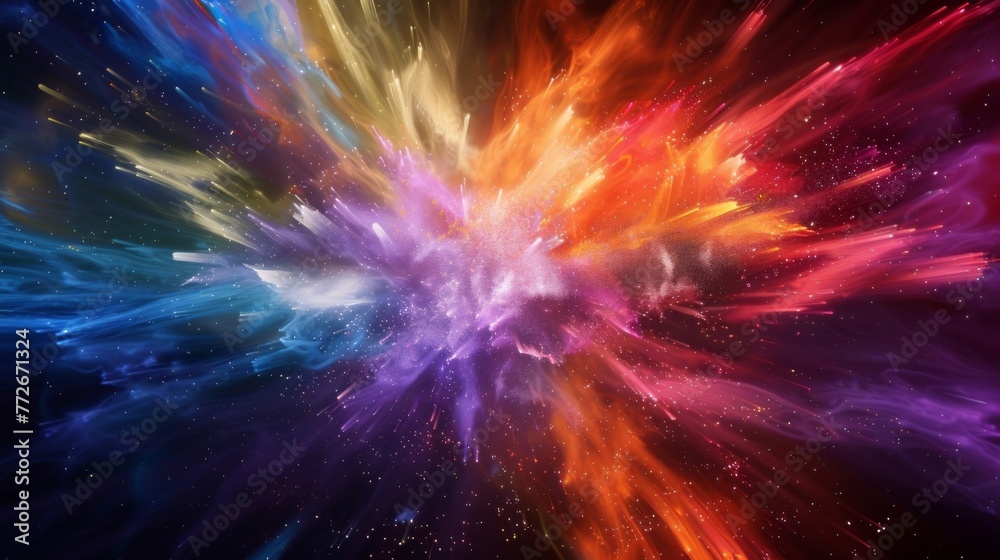 A chaotic explosion of abstract energy electrified with a spectrum of vibrant hues.