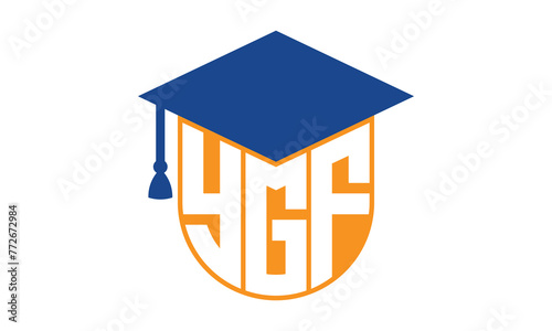 YGF initial letter academic logo design vector template. school college logo, university logo, graduation cap logo, institute logo, educational logo, library logo, teaching logo, book shop, varsity