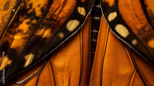 The intricate black veins that adorn the wings of a monarch butterfly create a frame for its vibrant orange and black coloring, displaying an impressive pattern on its skin.