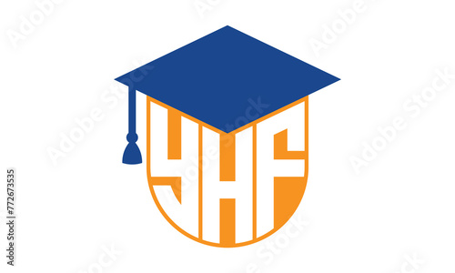 YHF initial letter academic logo design vector template. school college logo, university logo, graduation cap logo, institute logo, educational logo, library logo, teaching logo, book shop, varsity