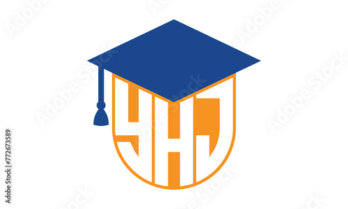 YHJ initial letter academic logo design vector template. school college logo, university logo, graduation cap logo, institute logo, educational logo, library logo, teaching logo, book shop, varsity