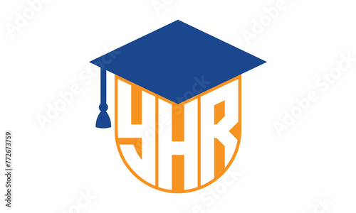 YHR initial letter academic logo design vector template. school college logo, university logo, graduation cap logo, institute logo, educational logo, library logo, teaching logo, book shop, varsity