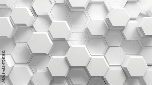 White hexagonal 3D pattern background - Modern background featuring a seamless pattern of 3D hexagonal shapes creating a white geometric surface