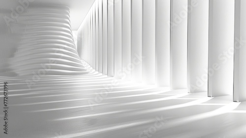 White architectural waves and columns - This image displays a beautiful rhythm of shadow and light  creating waves across a corridor lined with columns