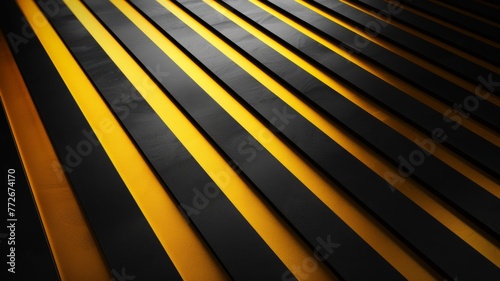 Yellow and black textured lines close-up image - Close-up image of vivid yellow lines against a black textured background creating depth photo