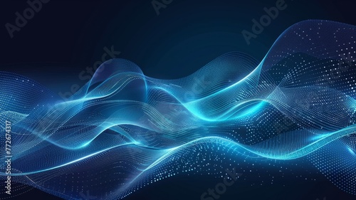 Abstract blue dotted light waves on black - The image depicts light blue dotted waves creating a sense of digital rhythm and technology on a black background