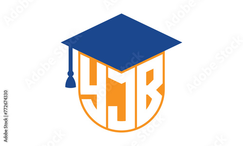 YJB initial letter academic logo design vector template. school college logo, university logo, graduation cap logo, institute logo, educational logo, library logo, teaching logo, book shop, varsity