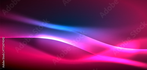 Dynamic waves in ethereal glow of neon lights. Concept merges fluidity of motion with vibrant allure of neon, crafting entrancing backdrop that embodies both vitality and futuristic sophistication