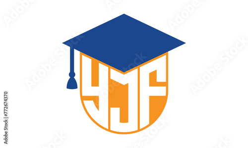 YJF initial letter academic logo design vector template. school college logo, university logo, graduation cap logo, institute logo, educational logo, library logo, teaching logo, book shop, varsity
