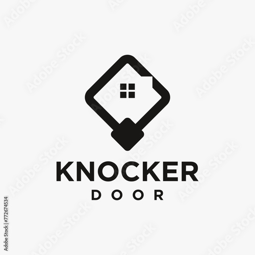 Simple rooftop home knocking door logo icon vector template on white background