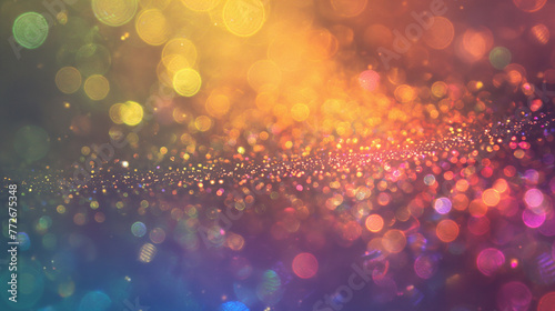 Rainbow sparks glitter background with bokeh lights photo