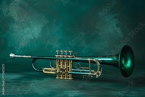 Background green trumpet brass Polished. Generative Ai photo