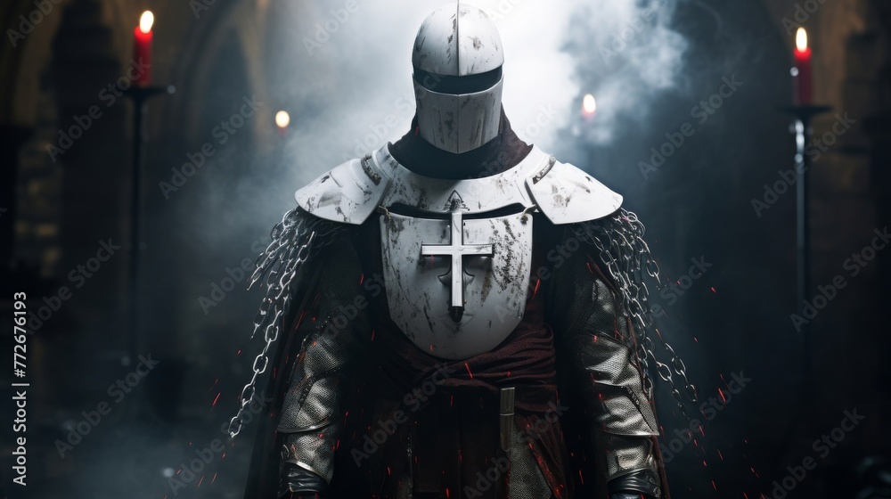 Fototapeta premium Digital code flows like fog around a Cross