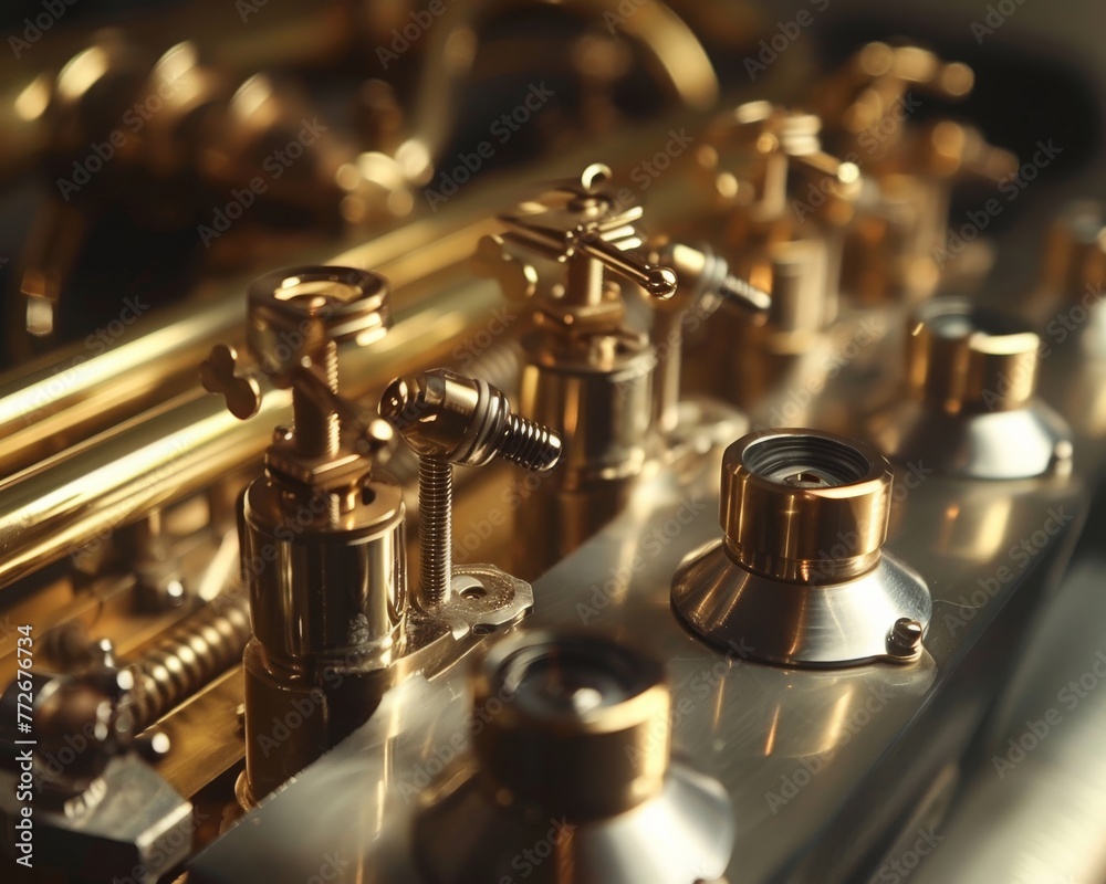 Highlight the precision of a brass instruments valves and keys Highlight the precision of a brass instruments valves and keys