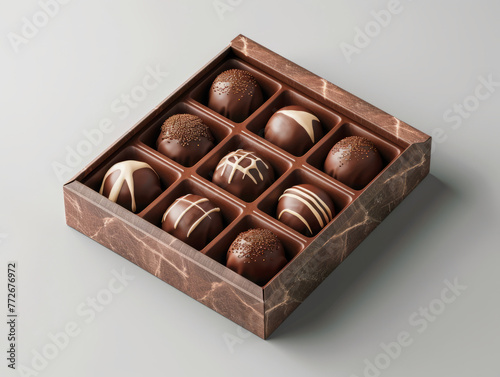 A stunning box of gourmet chocolates showcasing variety and luxury Ideal for special moments, with a blank label for customization photo
