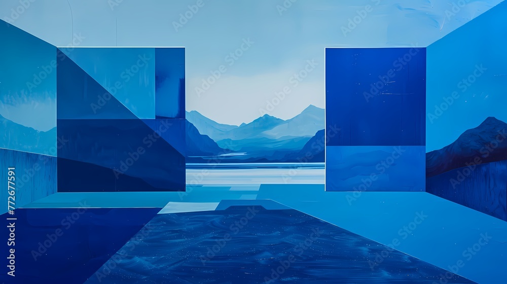 Blue black architectural landscape illustration poster background